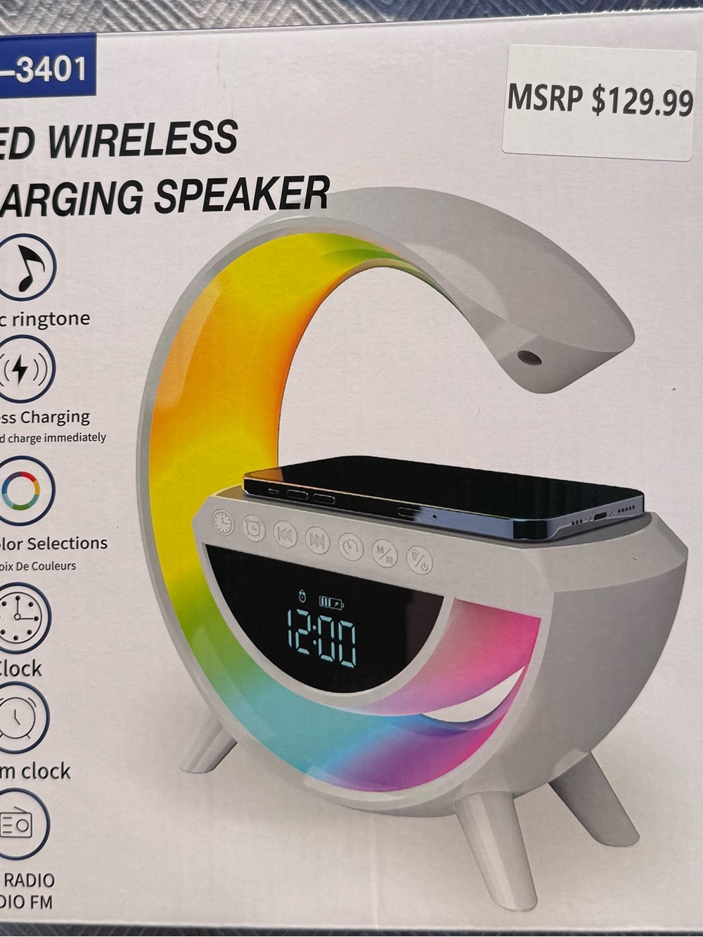 Wireless Charging Bluetooth Speaker with LED Clock - White
